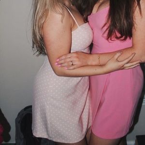 light pink and white polka dot mini dress